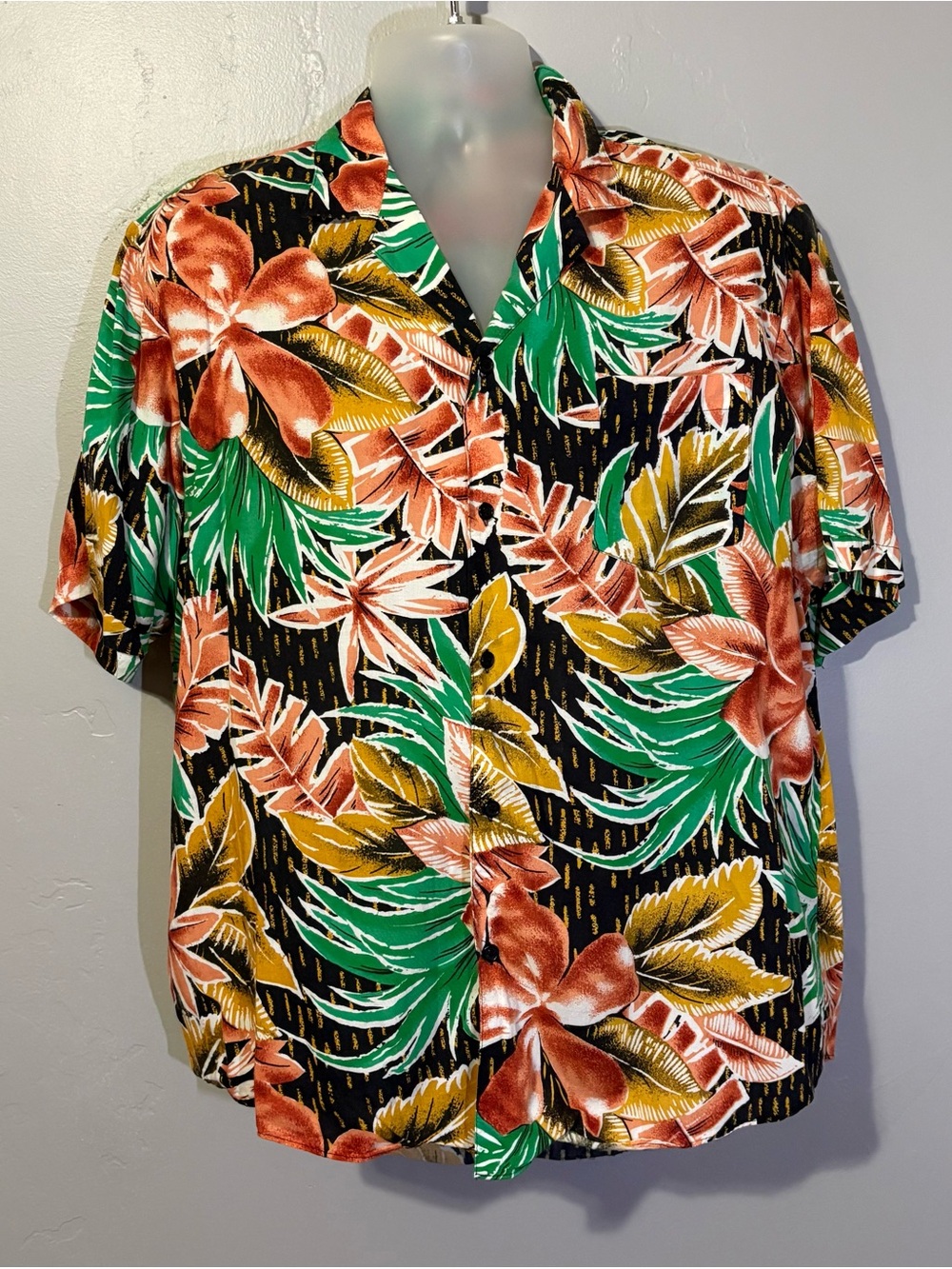 Vintage 80s Islander Floral Hawaiian Leaf Floral Shirt Men L Polynosic  Rayon